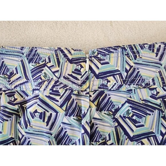 Talbots Womens Casual Skirt Size 16 Petite Blue‎ Geometric Print with Pockets - Picture 5 of 7